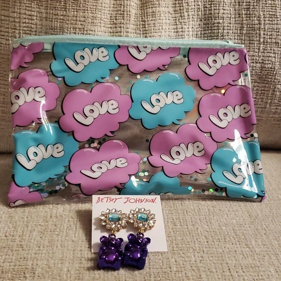 2 pc Bundle  Betsey Johnson Earrings & small makeup bag* - Picture 3 of 13